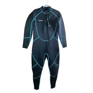 SeaSkin Mens 2XL Full Body Wetsuit Black Teal Front Zip Neoprene Scuba Diving